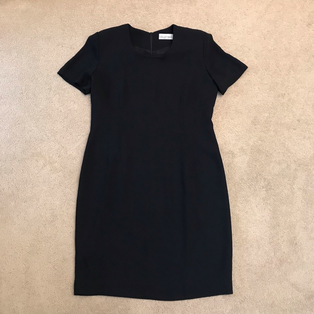 Classic Black Sheath Dress Sz 14 Large Vintage USA Made Capsule Wardrobe Formal